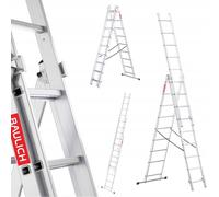 Baulich - Escalera Multiusos 3en1 de Mano - Escalera de Pared y Tijera - Aluminio Extensible - 3x9 (peldaños) Versátil, Plegable, hasta 150kg, para Trabajos en Casa y Jardín, Ligera 12,5 kg, Plateada
