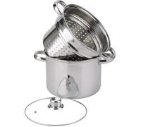 Baumalu Olla para Pasta Acero Inoxidable 20 cm con Difusor Triple Fondo y Tapa de Vidrio Apta Inducción