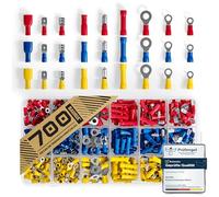 BAURIX® Terminales Eléctricos Surtido 700 Piezas - 0,5-6 mm² | Empalmes, faston y terminales de anillo aislados para coche, electrónica y hogar. Maletín surtido y ordenado.