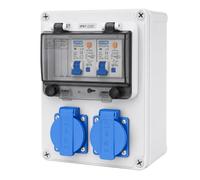 Baustromverteiler 16A, Distribuidor de Corriente para Interruptor Diferencial, 2 * 230V Wandverteiler Enchufes Tapo, Cuadro de Pared Precableado uso al Aire Libre, Camping, Caravana, Obras