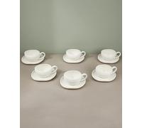 BAVARY Capital Juego De Tazas De Té Con Platillo - Juego De Porcelana Para 6 Personas De 120 Ml - Diseño Ondulado Moderno - Oído Ovalado - Espresso/Moca/Demitasse - Café Turco - Apto Para Lavavajillas