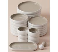 BAVARY Vajilla Porcelana Chubby 27 Piezas - Vajillas Completas 6 Personas - Juego De Platos Vajilla Con Platos Llanos Y Platos Hondos, Cuencos - Apta Microondas/lavavajillas