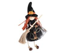 Baxnore Adorno de muñeca de Bruja Colgante, Figura de Bruja pequeña con Falda de Gasa, decoración Colgante de Escoba para decoración de Puertas y Ventanas, Tela de Seda, Tilo (Negra)