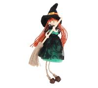 Baxnore Adorno de muñeca de Bruja Colgante, Figura de Bruja pequeña con Falda de Gasa, decoración Colgante de Escoba para decoración de Puertas y Ventanas, Tela de Seda, Tilo (Verde)
