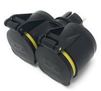 Bayram® - Ladrón de Enchufes con 2 Tomas Schuko Con Tapa Para Exteriores - Base Eléctrica Múltiple con Protección Infantil Especial Para Ambientes Húmedos Como Invernaderos, Patios y Jardines