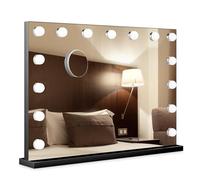 Bayt Espejo Maquillaje con Luz 80 x 60 cm, Hollywood Espejo con 18 Bombillas, Espejo de Aumento 10x, Regulable, Ampliación, Negro