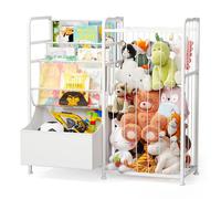 BBLIKE Estantería para niños con almacenamiento de peluche, estantería multifuncional para habitación infantil con baúl de cuero y compartimento para libros de PVC, organizador de juguetes para sala