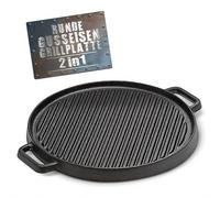 BBQ Boss - Plancha de hierro fundido [2 en 1] Parrilla - Plancha redonda - Placa para la parrilla - Reversible - para barbacoa y horno - Ø 29,5