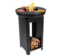 BBQ Collection Brasero 3 en 1 con Parrilla - Cesta de Fuego 61 x 90 cm - Cocina Exterior con teppanyaki y Plancha Barbacoa - Plancha Barbacoa con Espacio de Almacenamiento de Madera - Chimenea de