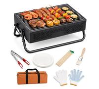 BBQ de carbón, barbacoa portátil plegable con asa de transporte | Cuerpo Recubierto Ventilado, Canaleta de Combustible Desmontable, Rejilla Para Cocinar, Juego de Herramientas y Bolsa(black)