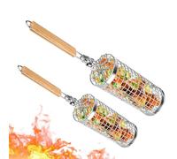 BBQ Nesting Grill Baskets, Barbacoa Vegetable Basket | Set of 2 Stainless Steel Grilling Tools with Wood Handle for Home, Outdoor, Camping, BBQ Cooking