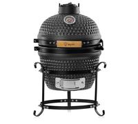 BBQ-Toro Barbacoa de Carbón Kamado "Haiiro" | Ø 32 cm | Barbacoa con Termómetro y Asas de Madera | Color Gris Mate, Bubble Frosted Glaze | Parrilla de Cerámica Kamado, Mini Parrilla de Carbón