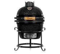 BBQ-Toro Barbacoa de Carbón Kamado "Haiiro" | Ø 32 cm | Barbacoa con Termómetro y Asas de Madera | Color Negro | Parrilla de Cerámica Kamado, Mini Parrilla de Carbón