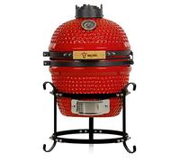 BBQ-Toro Barbacoa de Carbón Kamado "Haiiro" | Ø 32 cm | Barbacoa con Termómetro y Asas de Madera | Color Rojo | Parrilla de Cerámica Kamado, Mini Parrilla de Carbón