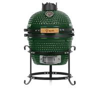 BBQ-Toro Barbacoa de Carbón Kamado "Haiiro" | Ø 32 cm | Barbacoa con Termómetro y Asas de Madera | Color Verde | Parrilla de Cerámica Kamado, Mini Parrilla de Carbón