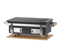 BBQ-Toro Barbacoa de Cerámica con Base de Madera | 50 x 23 x 17 cm | Parrilla de Mesa Hibachi | Miniparrilla sin Electricidad | Barbacoa Portátil de Carbón, Parrilla de Mesa Portátil