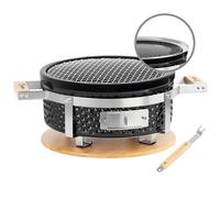 BBQ-Toro Barbacoa de mesa de cerámica, redonda, diámetro de 29,5 cm, base de madera, Hibachi, barbacoa de cerámica, barbacoa de carbón vegetal, barbacoa de mesa sin electricidad, raclette japonesa