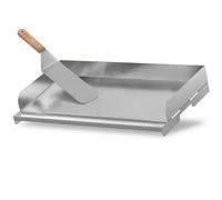 BBQ-Toro Plancha Rectangular de Acero Inoxidable con Espátula | 49,5 x 28 cm | Placa para Parrilla | Universal y Maciza | Plancha para Barbacoa de Carbón y Gas, Accesorios para Barbacoa, Sartén