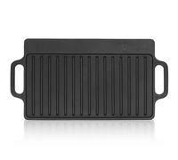 BBQ-Toro Plancha Rectangular de Hierro Fundido con Asas | 40 x 20,5 cm | Placa Reversible, Uso por Ambos Lados | Universal y Maciza | Plancha para Barbacoa de Carbón y Gas, Accesorio para Barbacoa