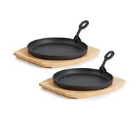 BBQ-TORO Sartén Redonda de Hierro Fundido para Servir con Base de Madera | Ø 22 cm | Curada - pre-Seasoned | Sartén de Barbacoa con Mango Extraíble | Sartén de Hierro Fundido, Paellera