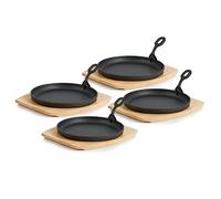 BBQ-TORO Sartén Redonda de Hierro Fundido para Servir con Base de Madera | Ø 22 cm | Curada - pre-Seasoned | Sartén de Barbacoa con Mango Extraíble | Sartén de Hierro Fundido, Paellera