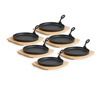 BBQ-TORO Sartén Redonda de Hierro Fundido para Servir con Base de Madera | Ø 22 cm | Curada - pre-Seasoned | Sartén de Barbacoa con Mango Extraíble | Sartén de Hierro Fundido, Paellera