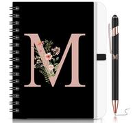 BBTO 1 Set Cuaderno con Letras Iniciales para Mujer Regalos Personalizados Libreta Bonita para Regalar Cuaderno Floral B6 con Bolígrafo para Profesora Cumpleaños Oficina(Letra M)