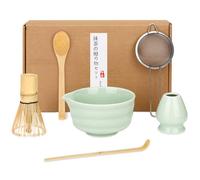 BBWELL Matcha Set de 6 Piezas - Kit de Ceremonia Japonesa de Matcha con Cuenco de Matcha,Batidor de Matcha de Bambú,Soporte para Batidor,Colador, Cuchara y Pala - Set de Regalo para Amantes del Matcha