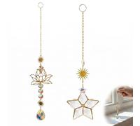 BCHMN 2 Piezas Atrapasueños de Cristal para Ventanas, Colgante de Loto y Estrella Dorada, Prisma de Cristal para Decoración de Jardín y Hogar, Adorno de Arcoíris para Meditación y Regalo