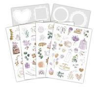 BCHMN 6 Hojas de Pegatinas para Boda Moradas - Set de Adhesivos Decorativos para Libro de Visitas y Álbum de Fotos - Accesorios de Planificación Nupcial y Scrapbooking para Recuerdos Inolvidables