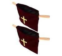 BCOATH Bolsa de Ofrendas para Iglesia 2 Unidades, Terciopelo Vino Tinto Grande 43x25 Cm con Bordado Cruzado, Asas de Madera, Suministros Religiosos para Comunión y Donaciones