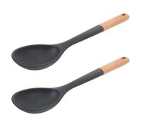 BCOATH Cucharón de Silicona para Cocinar Mango de Madera Resistente al Calor, 2 Piezas, Utensilio de Cocina Antideslizante y Seguro para Sartenes Antiadherentes