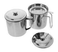 BCOATH Recipiente 1.3l y Práctico para Almacenar Residuos Separar Colador de Aceite de Acero Inoxidable con Tapa Paquete de 2 Unidades para Cocina