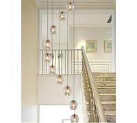 BDS lighting 10 Bolas de vidrio Espiral Araña Escalera Larga araña Edificio dúplex Gran araña Sala de estar Villa Hollow Escalera moderna Luz Colgante largo Luz 55x200cm