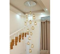 BDS lighting 15 Bolas de vidrio Escalera Araña Colgante largo Luz Edificio dúplex Araña grande Sala de estar Villa Hollow Lámpara minimalista moderna escalera 60x300cm