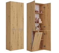 BDW Armario de Baño con 4 Puertas, 174 x 60 x 30 cm - Mueble Bajo Lavabo, Armario Alto, Cesta para Colada, Estantería (Roble Artisan)