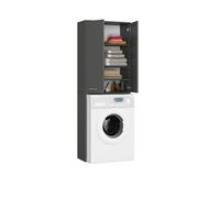BDW - Mueble para lavadora, estantería alta de baño multiusos - 2 puertas - contenedor 180 cm - Lavandería - Gris