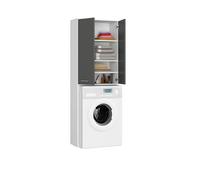 BDW - Mueble Para Lavadora, Estanteria Alta De Baño Y Lavadero, 2 Puertas, Almacenaje 180 Cm, Blanco/Gris