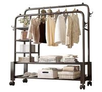 BEARQUN Perchero con Ruedas - Barra de Ropa Perchero Burro Metálico con estantes para Zapatos,Soporta hasta 100 kg Estilo Industrial Perchero de pie con Ganchos 130CM/150CMx50CMx162CM