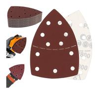BEASAFY Juego de 50 piezas de papel de lija para lijadora delta de 108 x 151 mm, papel de lija multijadora de 11 agujeros, hojas de lija triangulares con velcro para Bosch, almohadillas de lijado para