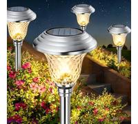 BEAU JARDIN 4 pack Luces Solares para Jardin la Decoración Aceros Inoxidables del Jardín al Aire Libre con 3 Modos de Color Blanca Cálida para el Césped Terraza Patio Regalos Lampara Jardin Solar