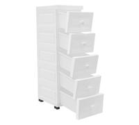 Beaudreaul Cajonera con ruedas, 5 cajones, estante de cajones, cajones estrechos armario de plástico PP, 25 x 34 x 82 cm, armario de baño, para oficinas, salón, dormitorio, etc., blanco