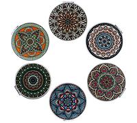 Beaufy - Juego de Espejo pequeño Compacto para Maquillaje con Espejos de Bolsillo, Bolsa de Aumento de Viaje, de Mano, Redondo, Vintage, con Aumento, 1 2 Unidades, diseño de Mandala en Relieve, para