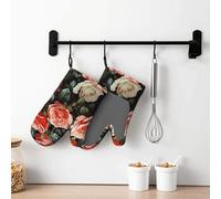 Beautiful Rose Gift - Juego de 2 manoplas de horno de silicona suave, resistentes al calor, impermeables, forro de algodón grueso, guantes de cocina antideslizantes para hornear a la parrilla