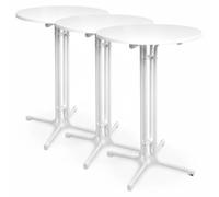 Beautissu Bellini, diámetro 80 cm, altura 110 cm, blanco, juego de 3 unidades, mesa para bistró, plegable, para exteriores