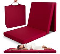 Beautissu Colchón Plegable con Funda de Microfibra Cuna de Viaje con Asa | 80x195cm 10cm grosor rojo oscuro colchoneta ahorra espacio invitados furgoneta camper cierre velcro Colchones cama Campix