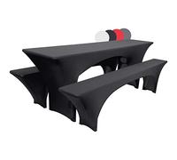 Beautissu Juego de 3 Fundas de Mesa para Juego de cervecería Victoria - Fundas elásticas de Mesa y Bancos Picnic de 220x50 cm y 2 Bancos - Negro