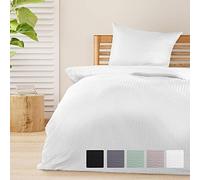 Beautissu Juego de Ropa de Cama sirsaca con Funda nórdica y Almohada Piel | 135x200cm Blanco transpirable agradable para la refrescante 1 Set piezas planchar verano Meline