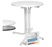 Beautissu Mesa Bistró Exterior Ø 70 cm - Mesa Alta Plegable de Jardín Terraza Balcón - Mesa de Camping y Eventos Altura 70 cm - Blanco - Bistroni
