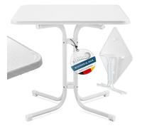 Beautissu Mesa Bistró Exterior 60x60 cm - Mesa Alta Cuadrada Plegable de Jardín, Terraza y Balcón - Mesa de Camping y Eventos Altura 70 cm - Blanca - Bistroni
